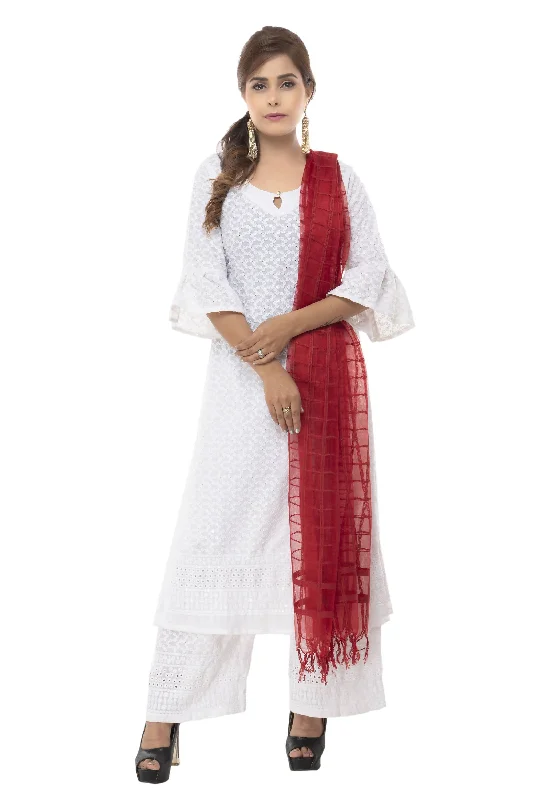 Breathable Style Women's Cotton Square Red Dupatta Mfd0039 - Moeza