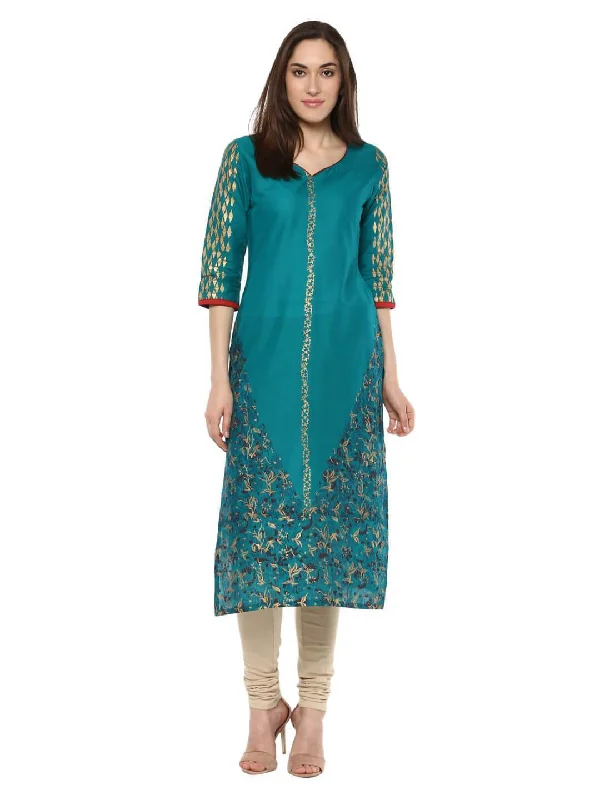Relaxed Clothing Women's Firozi Blue Geometric Ajrakh Hand Block Cotton Printed Straight Kurta - Noz2Toz Relaxed Clothing Women's Firozi Blue Geometric Ajrakh Hand Block Cotton Printed Straight Kurta - Noz2Toz