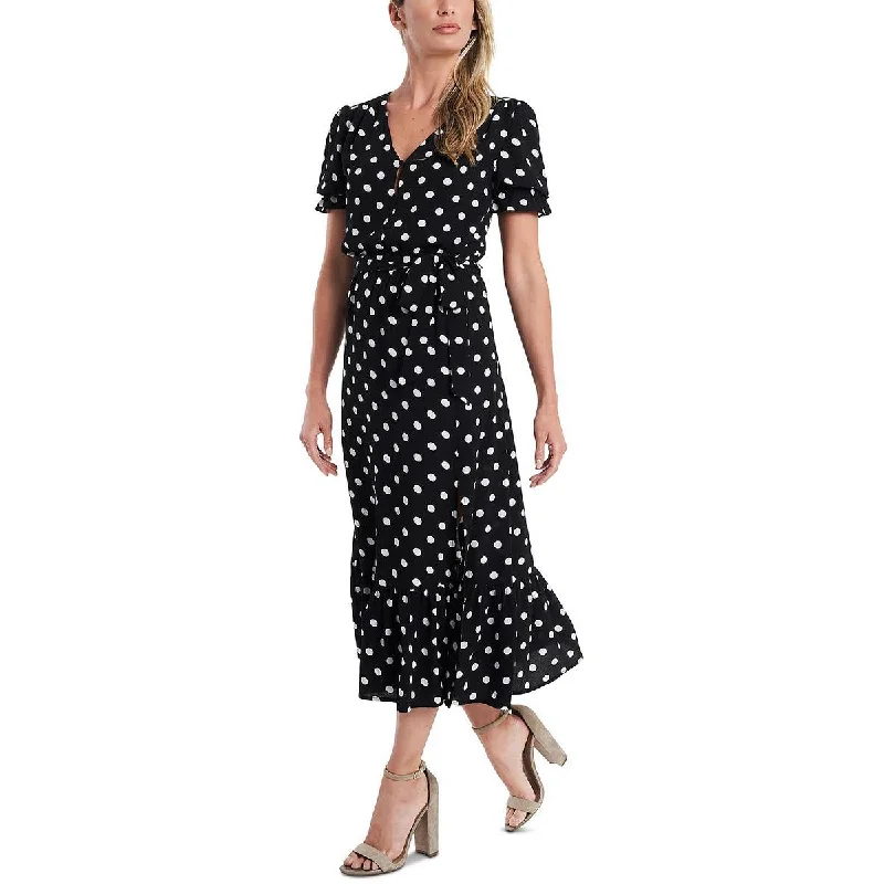 Casual Ease CeCe Womens Polka Dot Button Front Midi Dress
