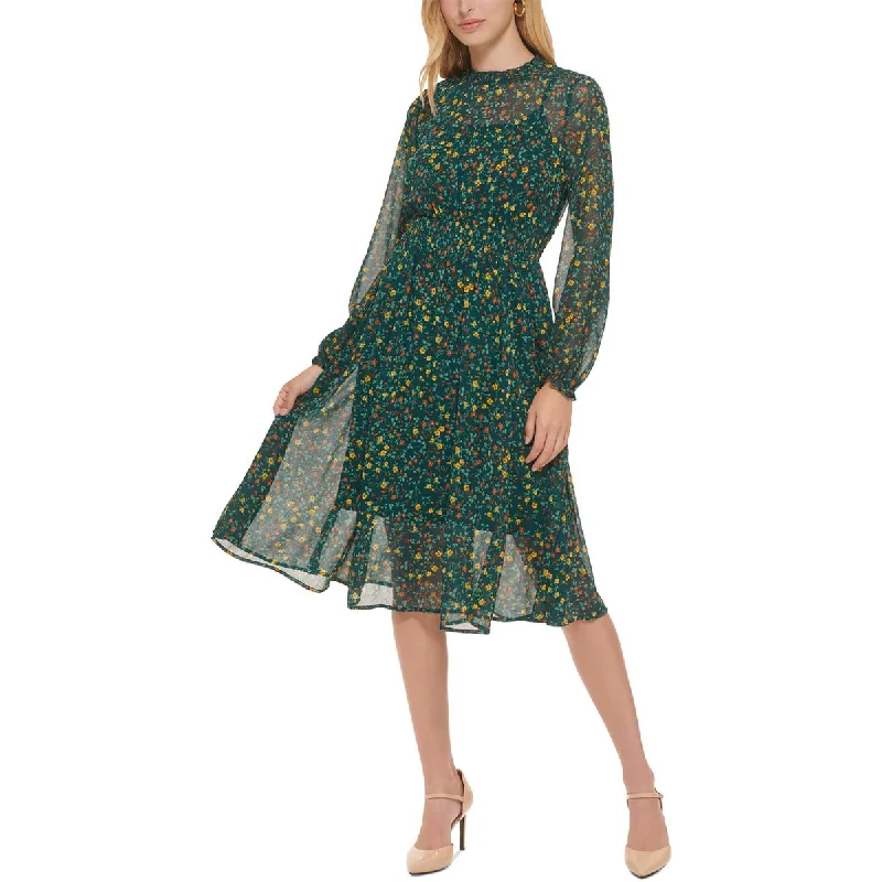Relaxed Fit Wear Calvin Klein Womens Floral Print Chiffon Midi Dress