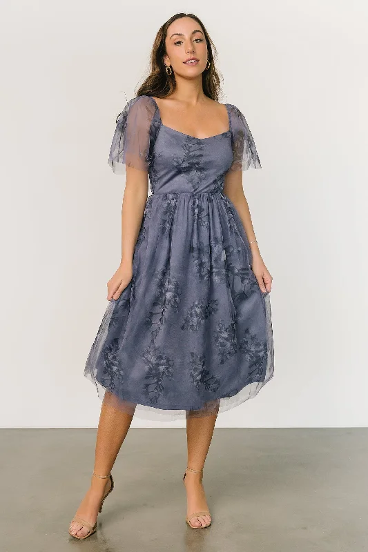 Modern Chic Gwyneth Tulle Midi Dress | Slate Blue Multi