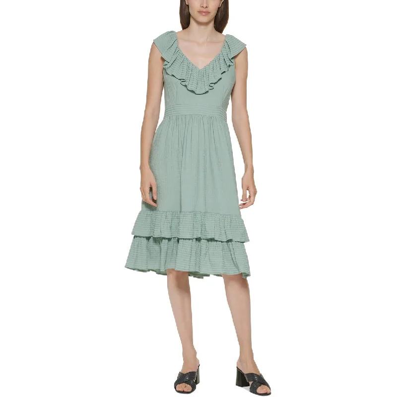 Trendy Layers Calvin Klein Womens Ruffled V Neck Midi Dress