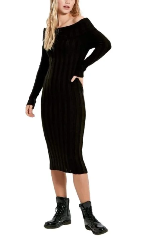Warm Layers Black Bodycon off Shoulder Dress