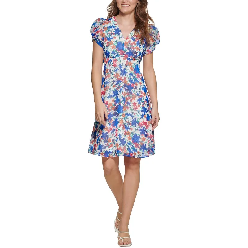 Modern Chic Calvin Klein Womens Petites Chiffon Midi Midi Dress