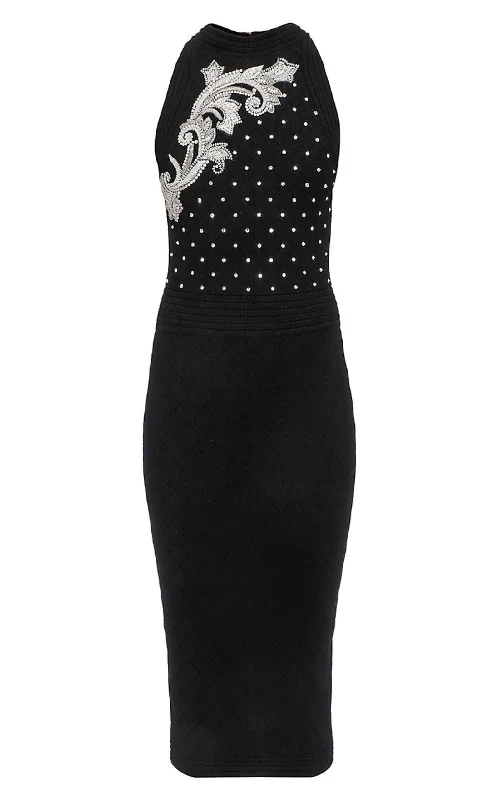 Elegant Fit Embroidered Knit Midi Dress