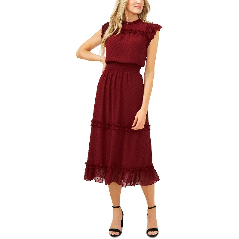 Comfortable Sweaters CeCe Womens Swiss Dot Smocked Midi Dress