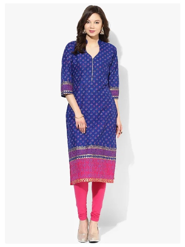 Cozy Fashion Women's Royal Blue Ajrakh Hand Block Cotton Printed Straight Kurta - Noz2Toz Cozy Fashion Women's Royal Blue Ajrakh Hand Block Cotton Printed Straight Kurta - Noz2Toz