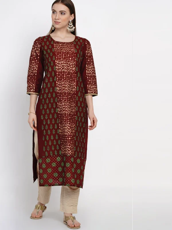 Cozy Fashion Trends Women's Maroon Ajrakh Hand Block Cotton Overall Printed Kurta - Noz2Toz Cozy Fashion Trends Women's Maroon Ajrakh Hand Block Cotton Overall Printed Kurta - Noz2Toz