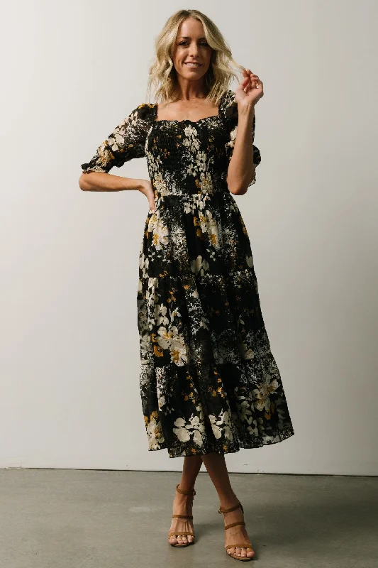 Easy Chic Wear Fabian Jacquard Midi Dress | Black Floral
