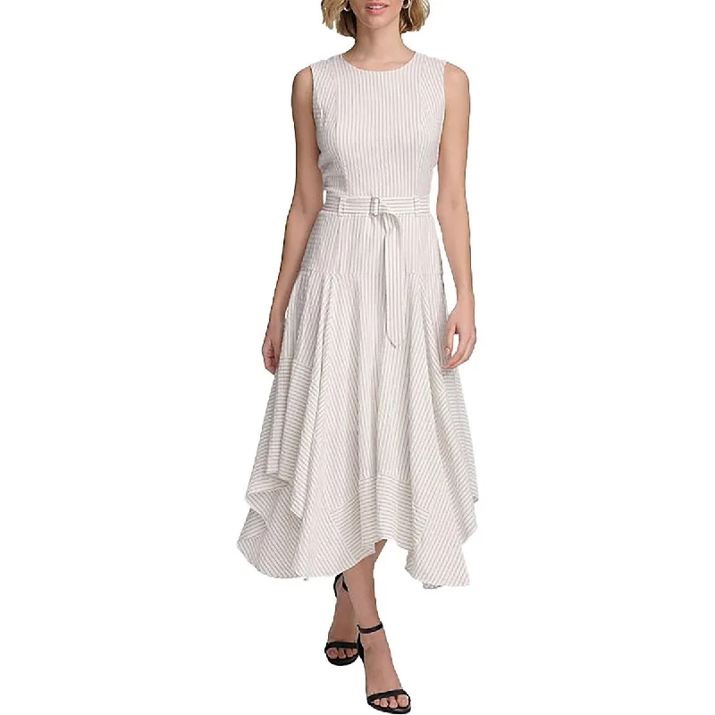 Soft Casuals Calvin Klein Womens Handkerchief Hem Striped Midi Dress