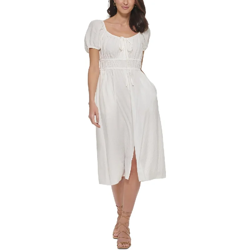 Relaxed Looks Calvin Klein Womens Leg Slit Tie-Neck Midi Dress