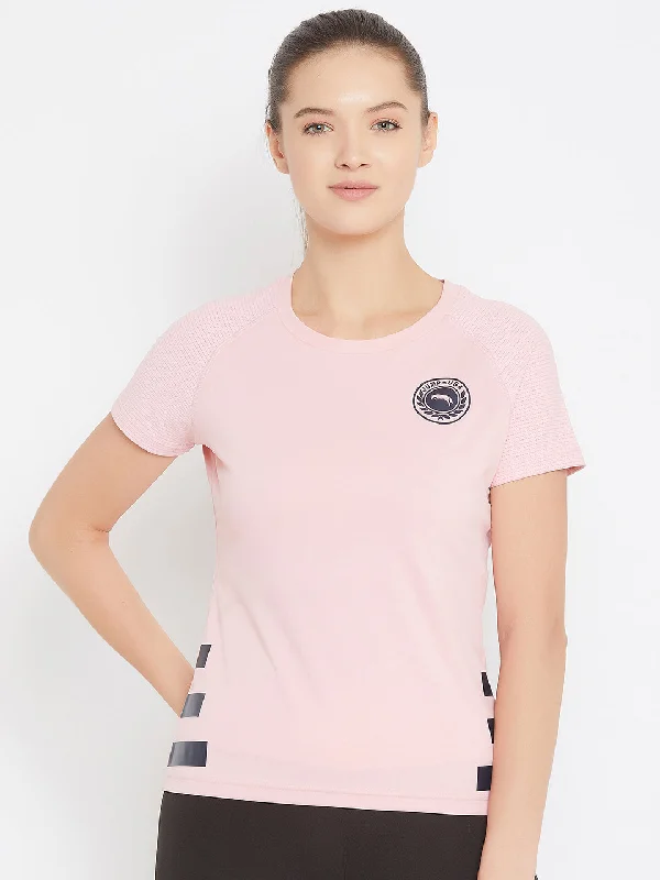 Casual Fit Wear JUMP USA Women Pink Active Wear Round Neck T-shirt