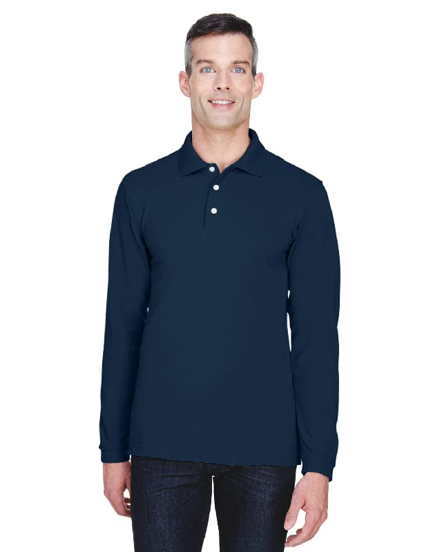 Warm Layers Harriton Easy Blend Long Sleeve Polo Shirt | Navy