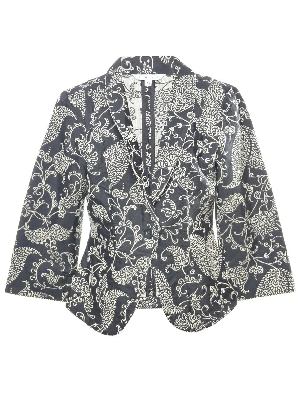 Relaxed Jackets Paisley Pattern Black Cropped Tapestry Jacket - M