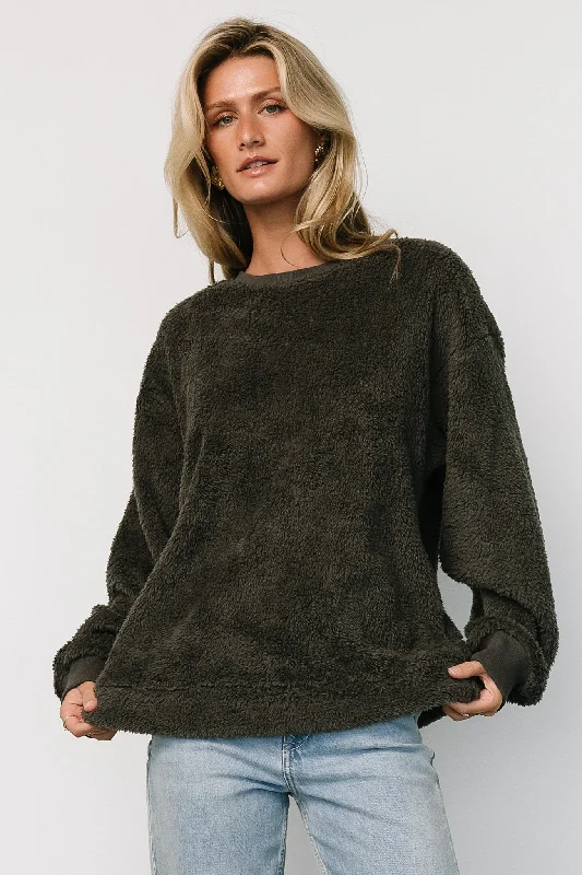 Warm Layers Brina Teddy Crewneck | Charcoal Gray