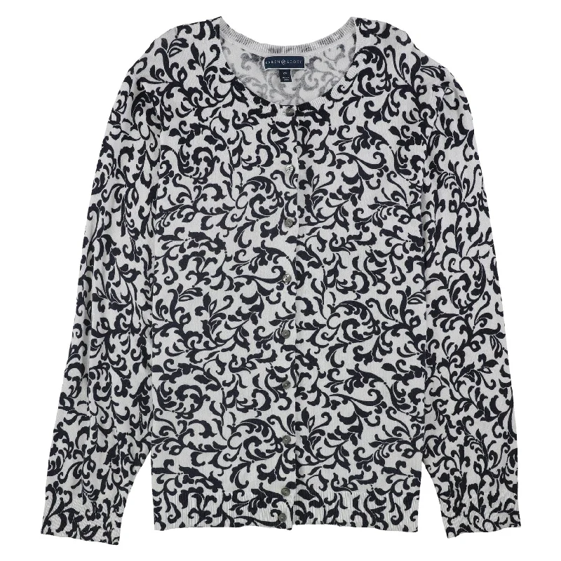 Warm Layers Karen Scott Womens Jacquard Cardigan Sweater, Blue, 0X