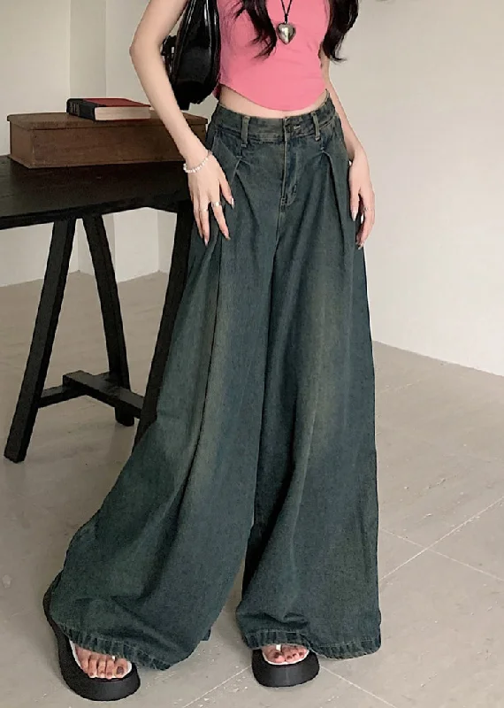 Cozy Footwear New Blue Pockets High Waist Denim Wide Leg Pants Summer