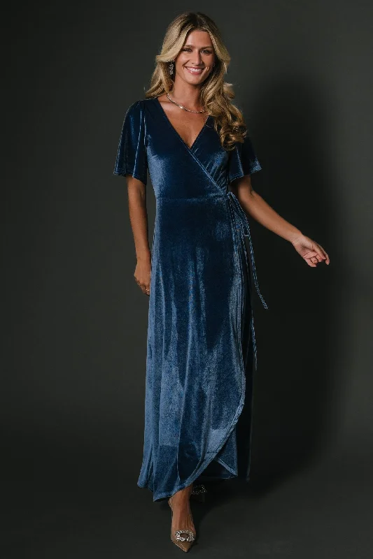 Soft Fabric Looks Katelyn Velvet Maxi Wrap Dress | Blue