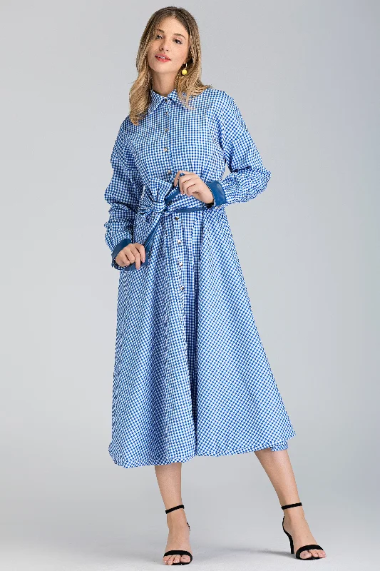 Soft Casuals Blue Gingham Shirt Maxi Dress