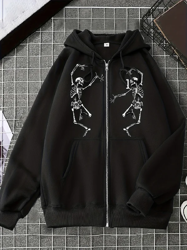 Soft Wearables Long Sleeve Skeleton Graphic Hooded Jacket