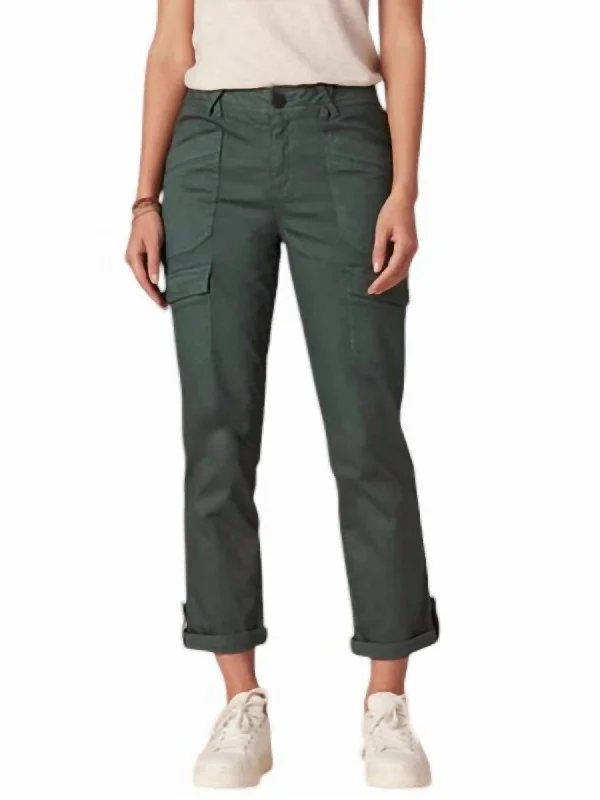Effortless Looks "ab"solution High Rise Roll Cuff Cargo Pocket Cargo Utility Pants In Agave