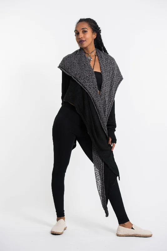 Relaxed Tops Hoodie Shawl Cardigan in Black