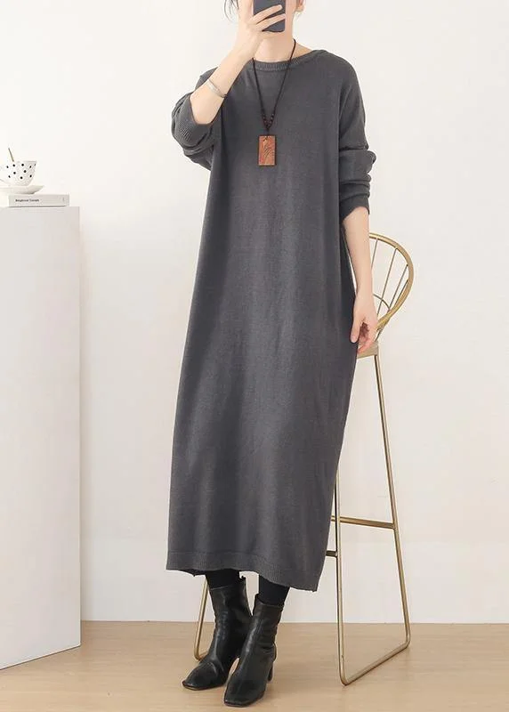 Breathable Style Pullover gray Sweater o neck wild Art spring knit dress