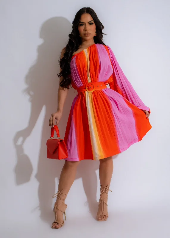 Light Dressing Sunset Day Pleated Mini Dress Orange