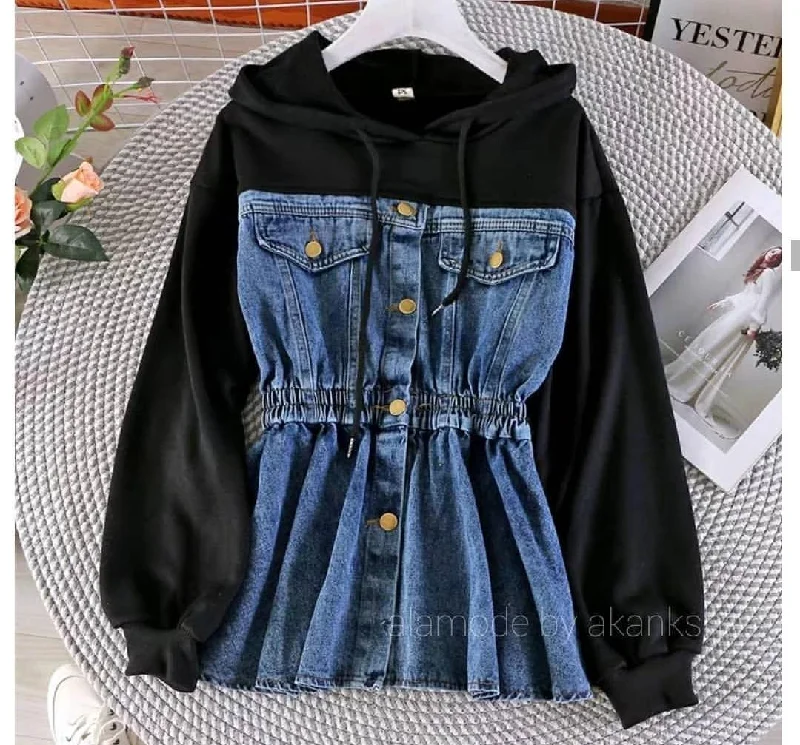 Relaxed Looks Denim Hooded Sweatshirt