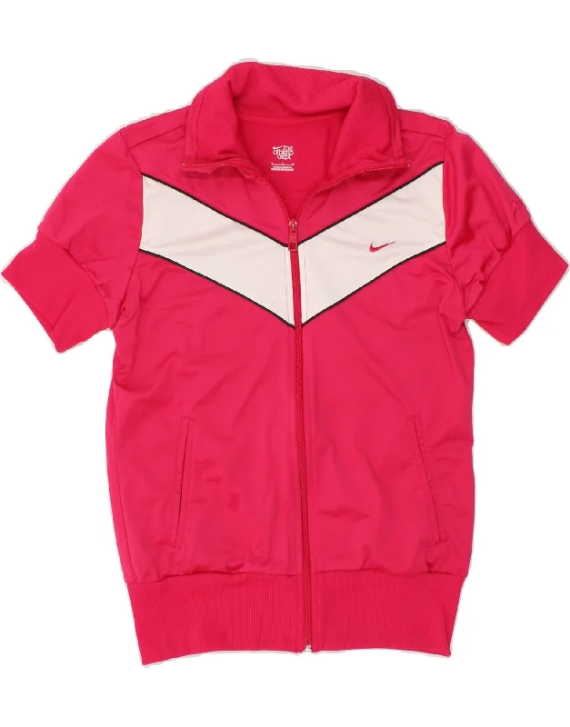 Casual Fit NIKE Womens Short Sleeve Tracksuit Top Jacket UK 14 Medium Pink