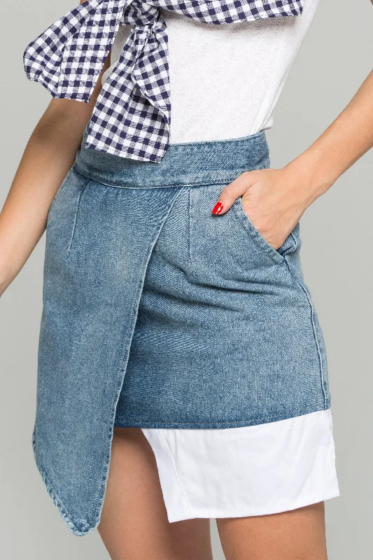 Comfy Chic Wear Blue Denim Surplice Mini Skirt