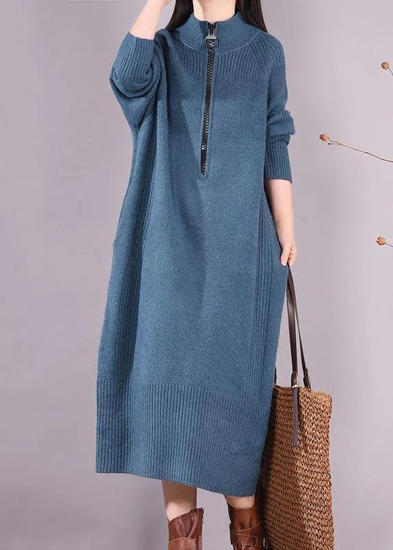 Soft Comfort Simple Zippered Pockets Spring Clothes For Women Work Outfits Blue Robes Dresses Soft Comfort Simple Zippered Pockets Spring Clothes For Women Work Outfits Blue Robes Dresses