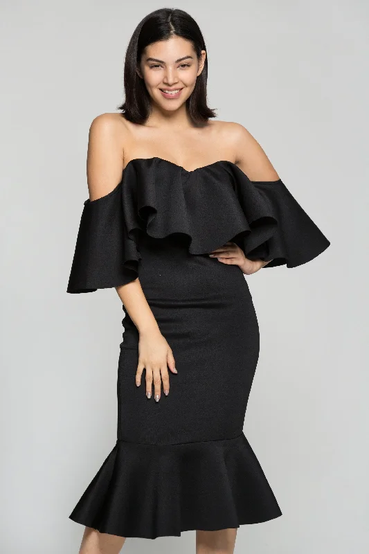 Cozy Fashions Black Sweetheart Neck Mermaid Dress
