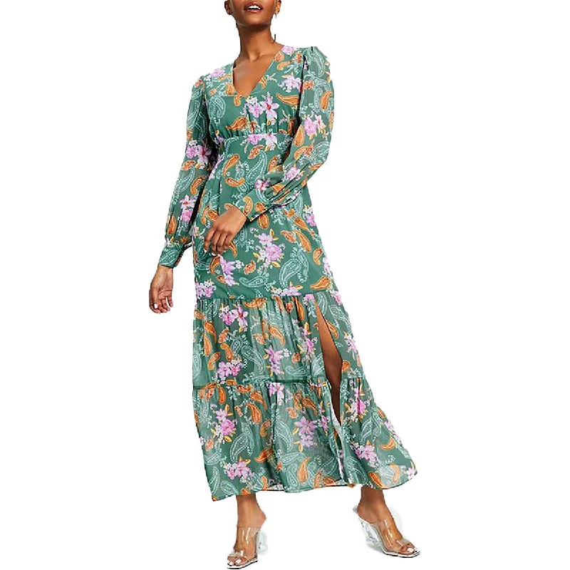 Relaxed Chic Bar III Womens Petites Chiffon Floral Maxi Dress