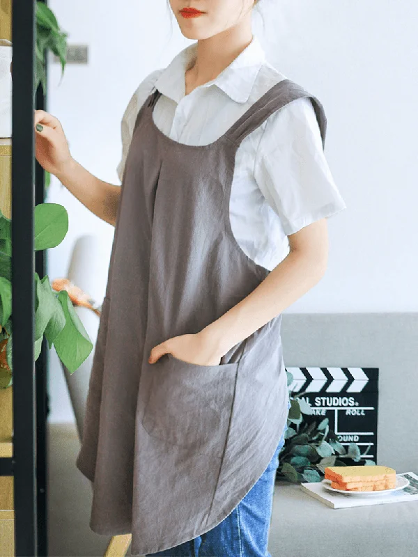 Weekend Comfort Japanese Sleeveless Back Cross Vintage Apron Dress with Pocket