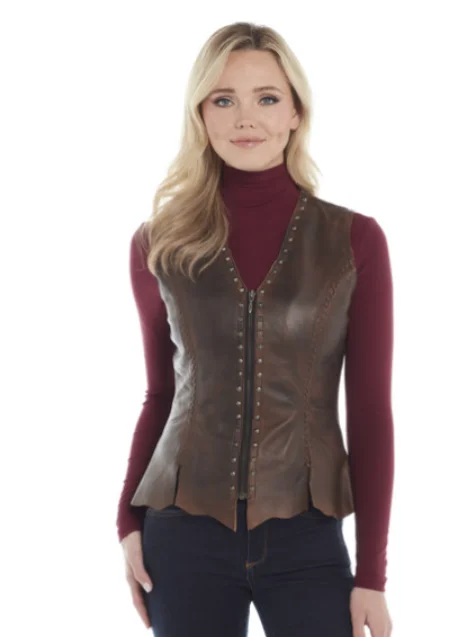 Stylish Casuals Women's Charlie Vintage Brown Studded Leather Vest