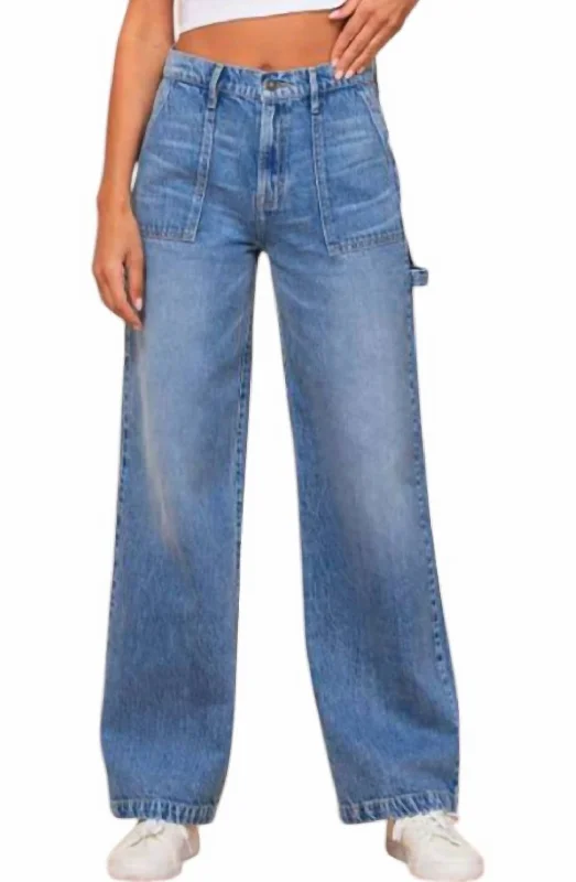 Comfortable Jeans Carpenter High Rise Wide Leg Dad Jeans In Denim Blue