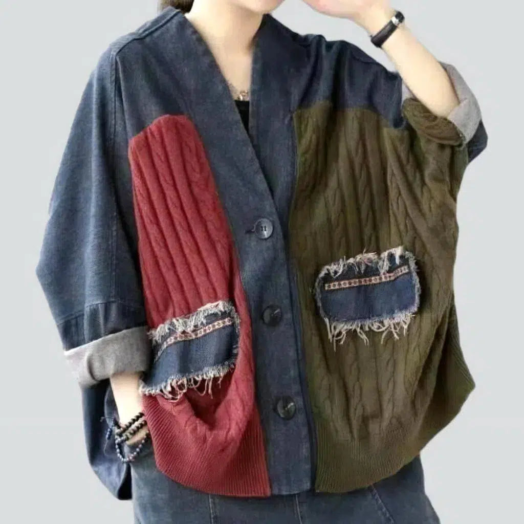 Comfortable Chic Color knitted jeans jacket
 for ladies