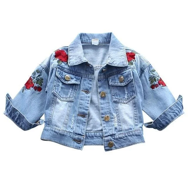 Easy Comfort Style Girls Jacket Floral Jean Jacket