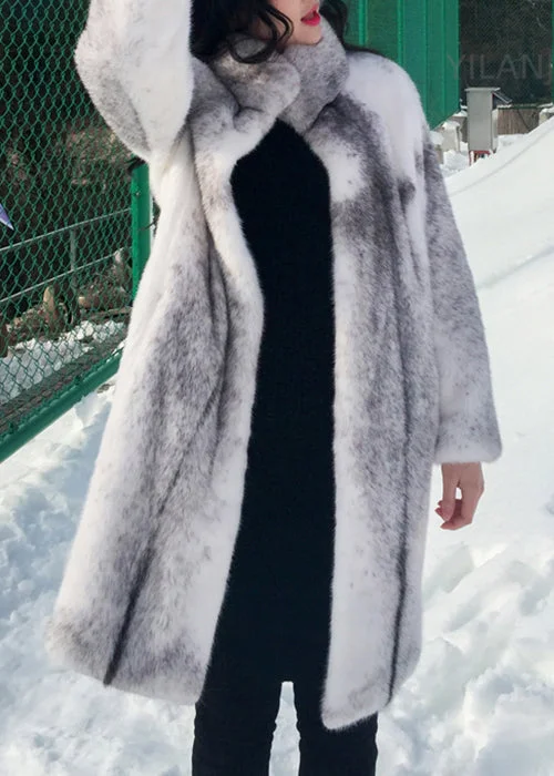 Cozy Lounge Wear French White Stand Collar Pockets Mink Hair Coats Winter