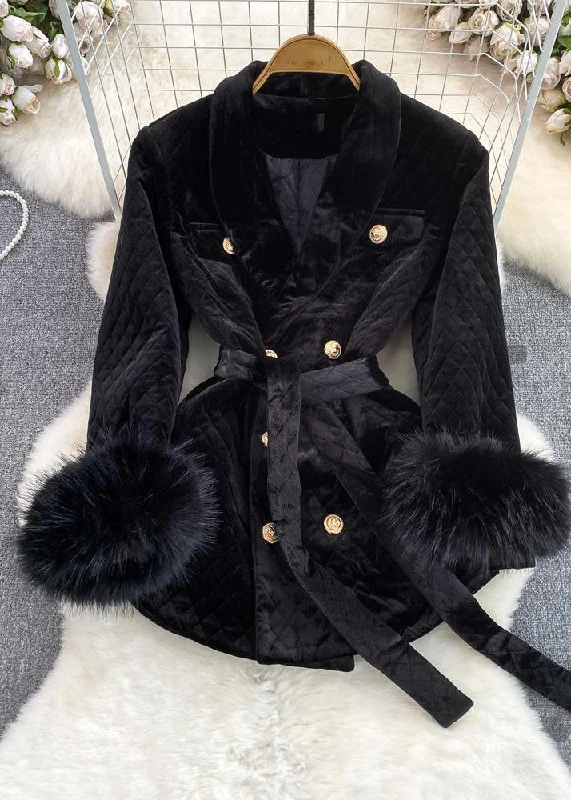 Soft Looks Stylish Black Notched Button Warm Silk Velvet Jacket Winter