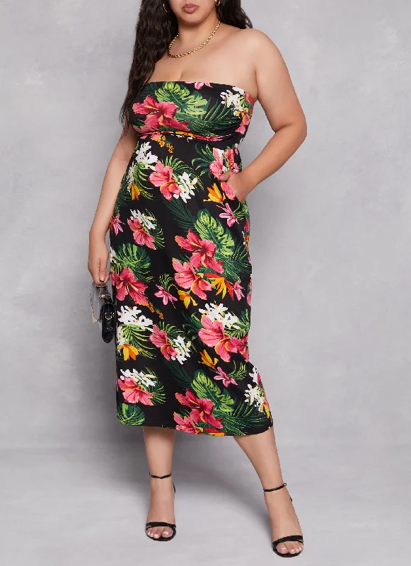 Simple Comfort Plus Size Floral Print Maxi Tube Dress