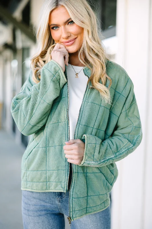 Soft Trends One Day Soon Sage Green Quilted Jacket