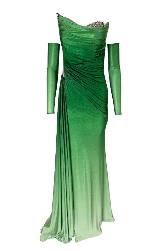 Cozy Fashion Rhinestone Embellished Green Ombre Gown
