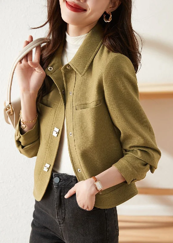 Easy Wear Chic Elegant Green Peter Pan Collar Slim Fit Cotton Coats Fall