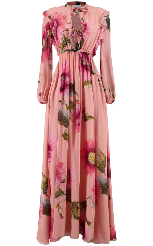 Comfortable Lifestyle Botanic Blow Up-print Silk Georgette Gown