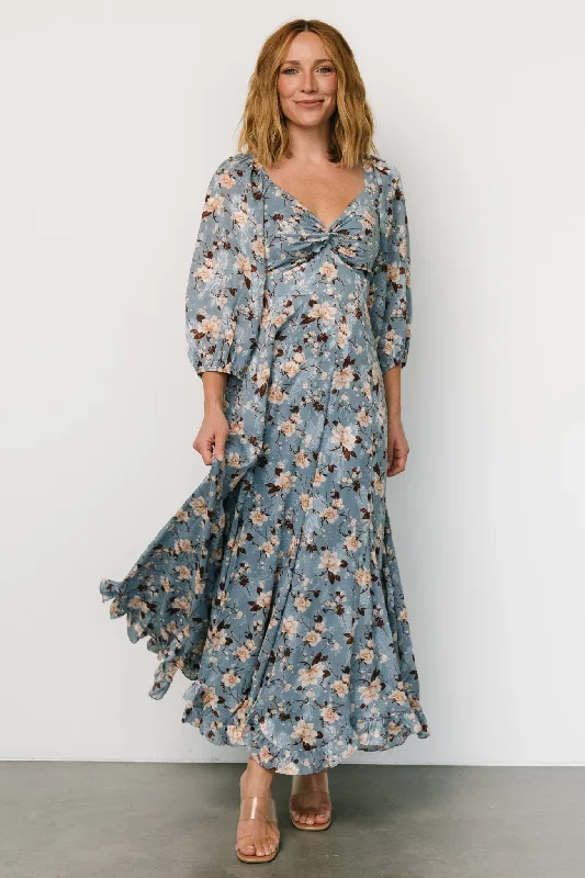 Cozy Essentials Wear Estefania Maxi Dress | Blue + Peach Floral