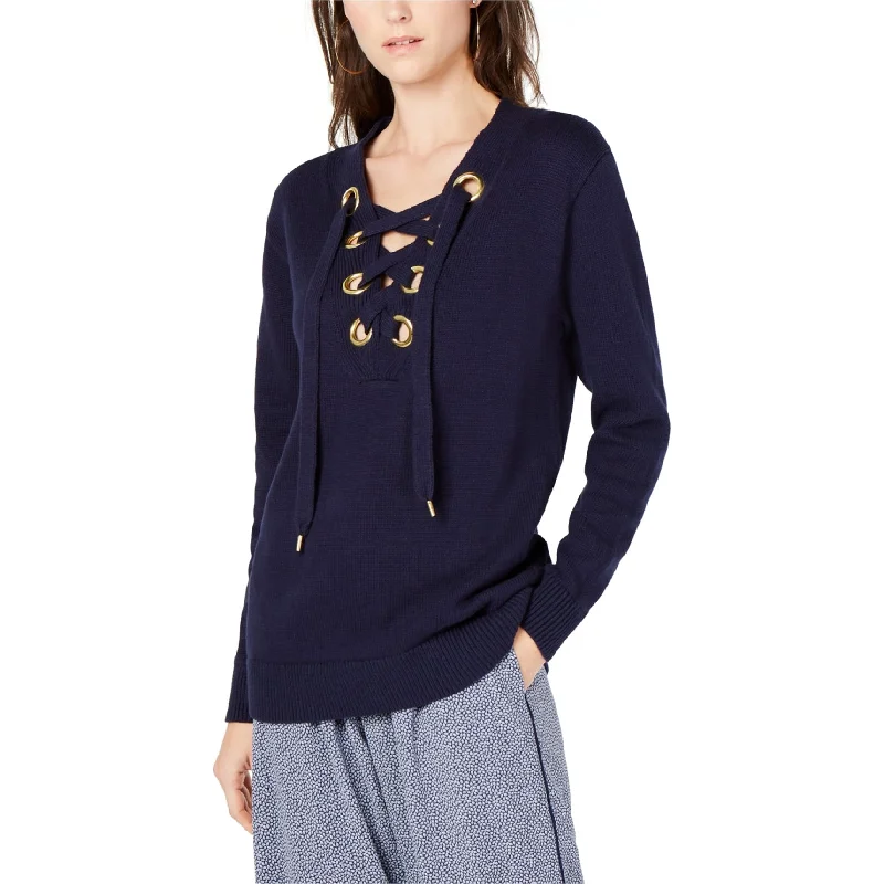 Soft Layers Michael Kors Womens Lace Up Pullover Sweater, Blue, XX-Small