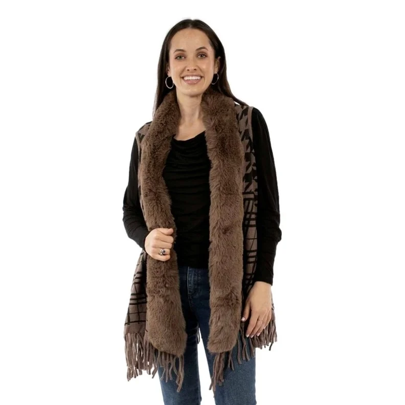 Soft Comfort Wear Scully Western Cardigan Womens Houndstooth Sleeveless Brown F0_HC968