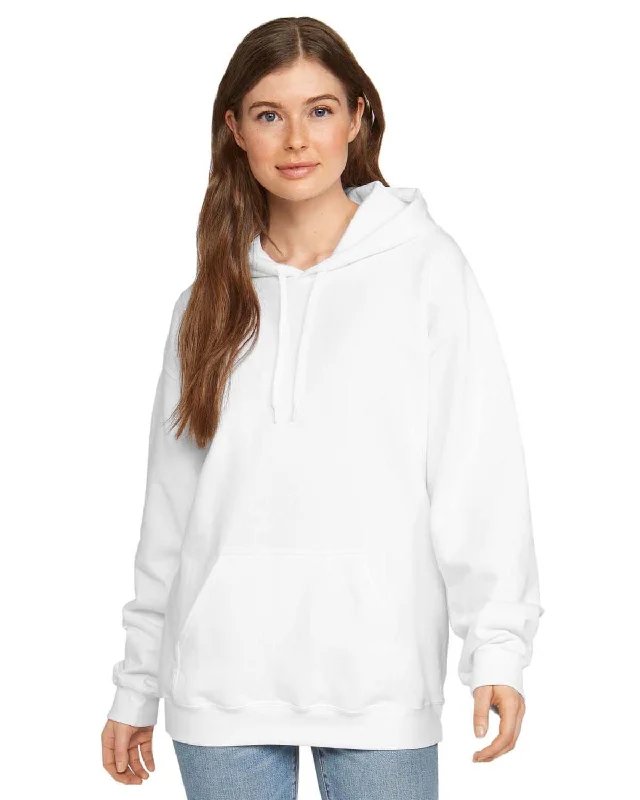 Relaxed Weekend Wear Gildan Softstyle Fleece Pullover Hooded Sweatshirt | White